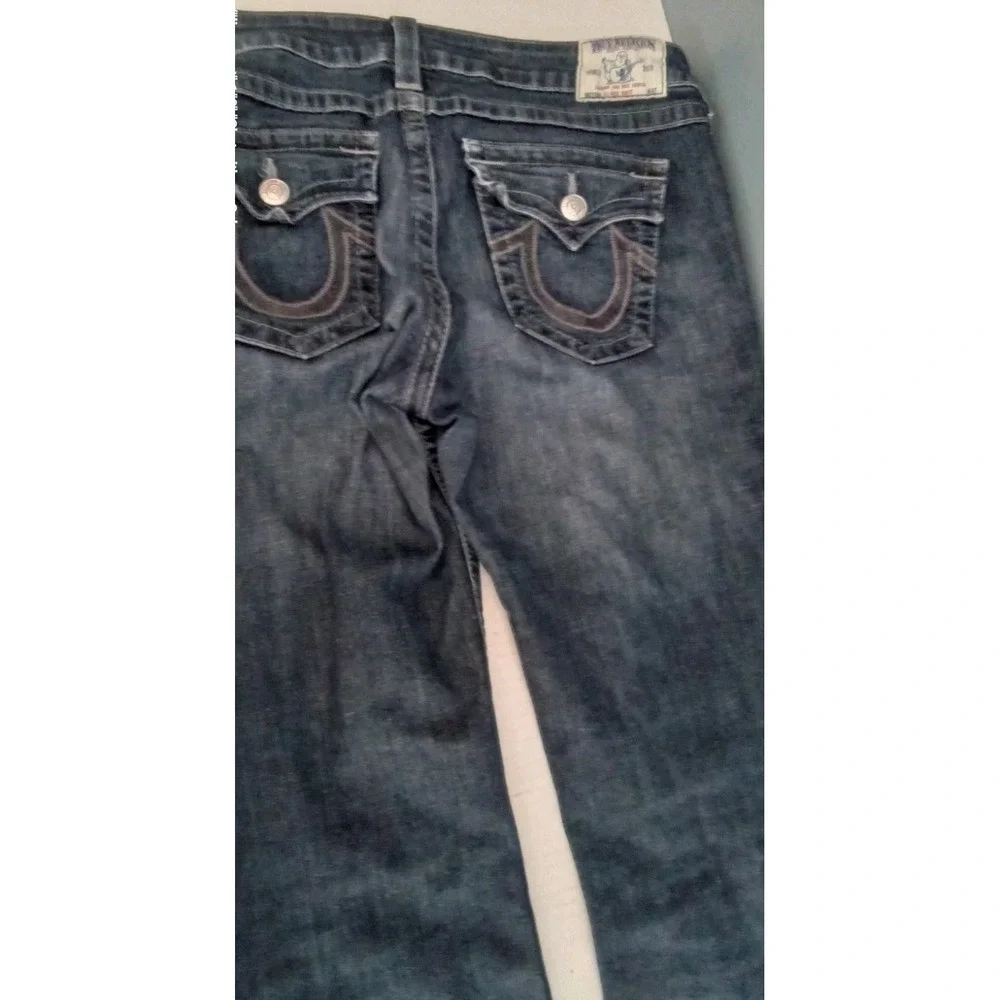 True Religion Jeans Bootcut Dark‎ Wash Embellished Pockets Denim Size?